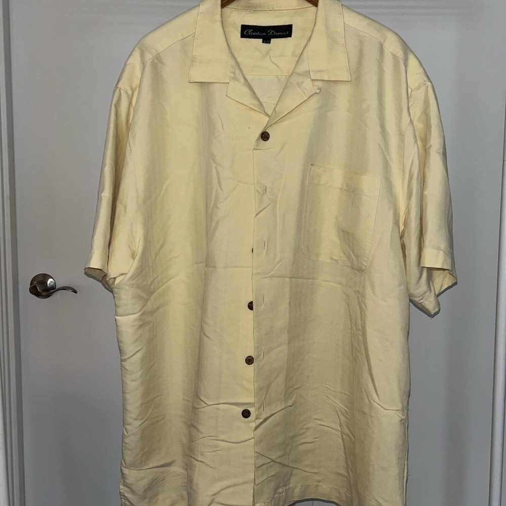 Cream Casual Button Down Shirt with Camp Collar